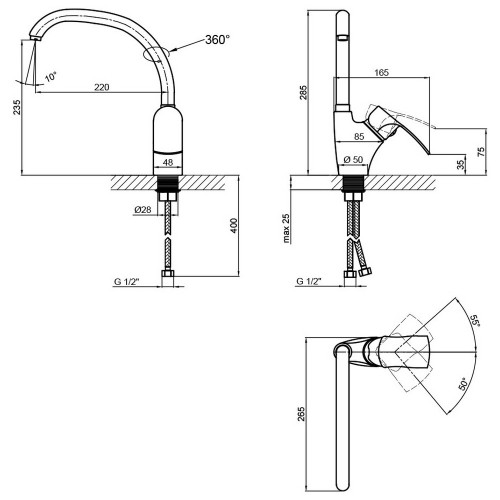 Змішувач для кухні Lidz Anny 007F (k40) LDANN007FCRM35122 Chrome