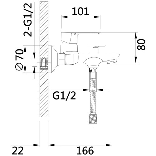 Змішувач для ванни Lidz Latwa 006 (з душовим гарнітуром) (k35) LDLAT006BLA45419 Black