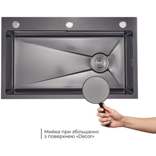 Комплект Lidz Handmade H7545B Мойка для кухни интегрированная Decor Black PVD Honeycomb LDH7545BDECPVD48373+Lidz (BLA) Измельчитель для кухонной мойки
