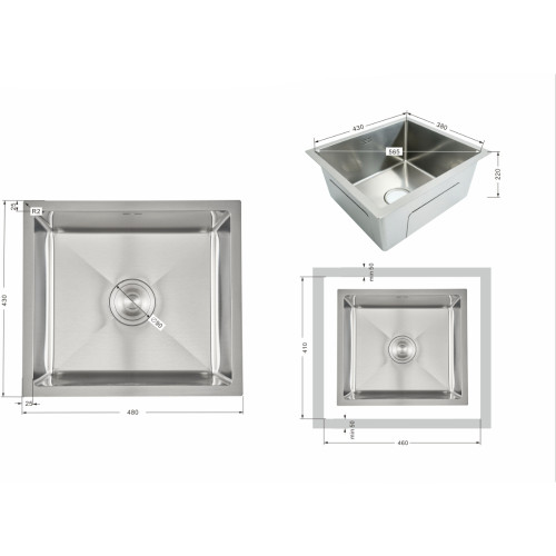 Мийка для кухні інтегрована під стільницю Lidz Handmade H4843 Brushed Steel 3,0/1,0 мм LDH4843BRU49441