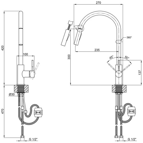 Змішувач для кухні Lidz Aria 015FL2 (k35) LDARI015FL2NKS43397 Nickel