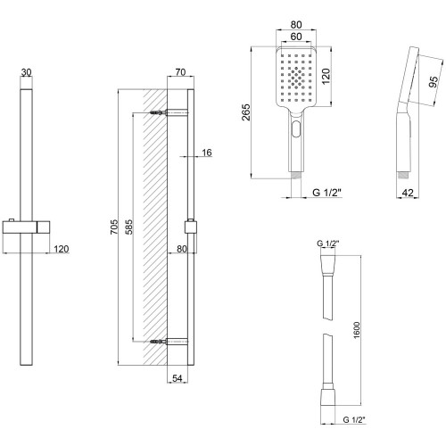 Набор душевого гарнитура Qtap 3 в 1 (QTRUCA121N3KCC + QTLEP82103NC + QTHADPVC160C) хром