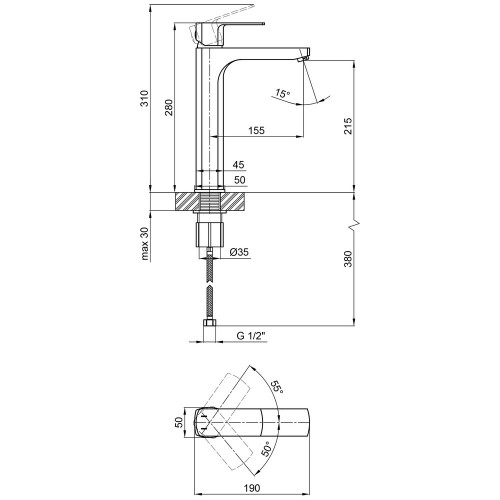 Змішувач для раковини Qtap Lipno високий QTLIPNO10H23101G Graphite