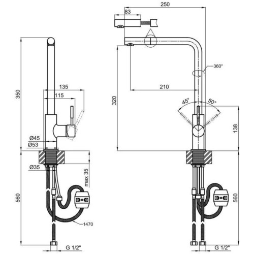 Смеситель для кухни Lidz Aria 015FL1 (k35) с выдвижным изливом LDARI015FL1GRP49561 Graphite