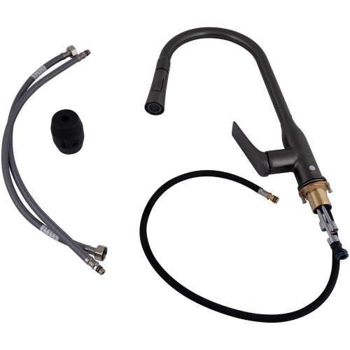Смеситель для кухни Qtap Vlasta New с выдвижным изливом QTVLA344GMB45647 Gunmetal Black PVD