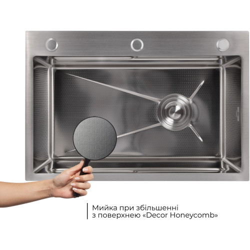 Мийка для кухні інтегрована Lidz Handmade H6845H Decor Honeycomb 3,0/1,0 мм LDH6845HDEC49444