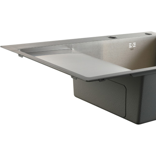 Мийка для кухні інтегрована Lidz Handmade Max 500 H7849L Brushed Steel, 3,0/1,0 мм, крило зліва, збільшена чаша LDH7849LBRU49463
