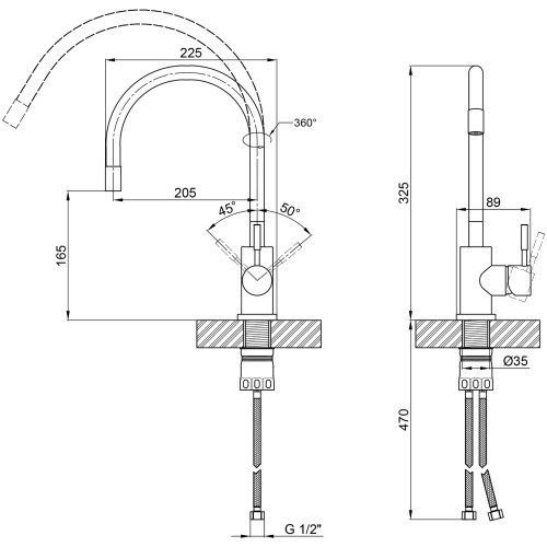 Змішувач для кухні Lidz Aria 015F3 (k35) з гнучким виливом LDARI015F3BGRP49564 Graphite/Black