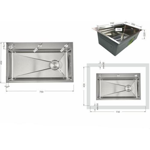 Мийка для кухні інтегрована Lidz Handmade H7545 Brushed Steel 3,0/1,0 мм LDH7545BRU49457
