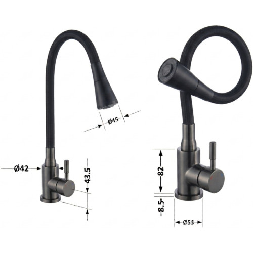 Смеситель для кухни Lidz Aria 015F31 (k35) с гибким изливом LDARI015F31BGRP49566 Graphite/Black