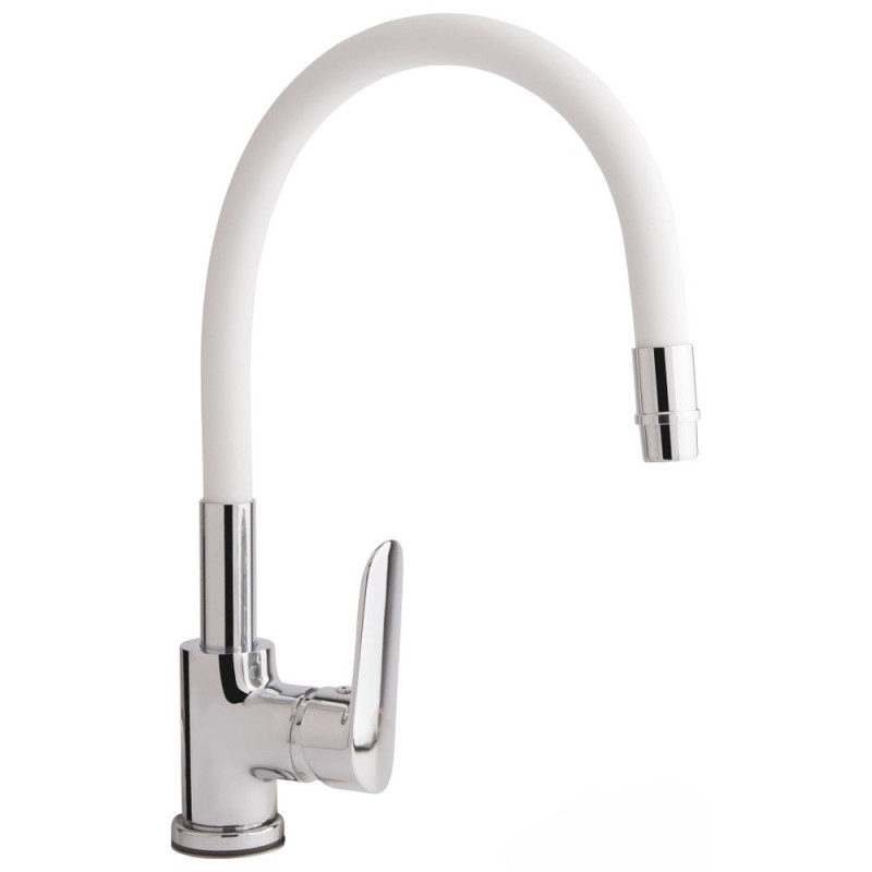 Змішувач для кухні Qtap Linea з гнучким виливом QTLINCRW007F Chrome/White