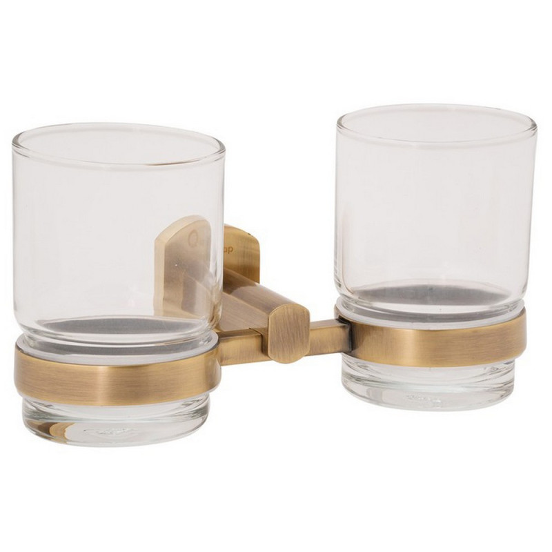 Стакан с держателем Qtap Liberty настенный двойной QTLIBANT1155 Antic Bronze