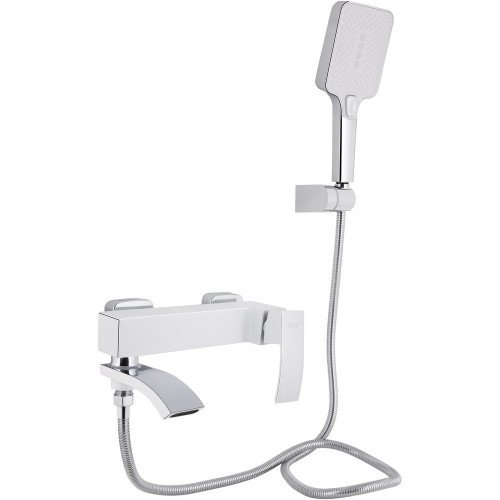 Змішувач для ванни Qtap Swan Cascada з поворотним виливом (з душовим гарнітуром) QTSWA260CRW45569 Chrome/White