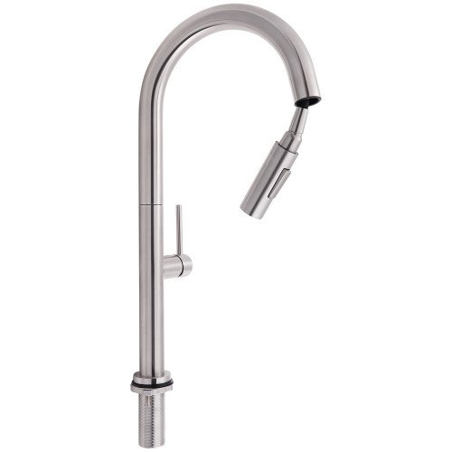 Змішувач для кухні Qtap Lenicka з висувним виливом QTLEN9138103UN Brushed Nickel PVD