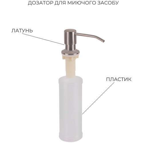 Комплект Lidz Handmade H6350R Мийка для кухні інтегрована крило зправа Brushed у комплекті з дозатором + Lidz K01G Корзина для кухонної мийки