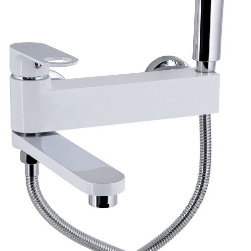 Смеситель для ванны Qtap Jay с поворотным изливом (c душевым гарнитуром) QTJAY260CRW45554 Chrome/White