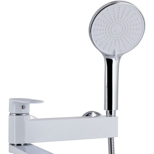Смеситель для ванны Qtap Jay с поворотным изливом (c душевым гарнитуром) QTJAY260CRW45554 Chrome/White