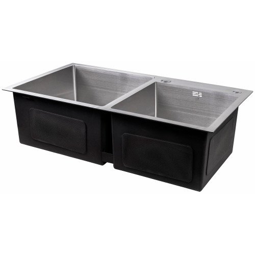 Мийка для кухні з двома чашами інтегрована Lidz Handmade H7843 (LDH7843BRU35387) Brushed Steel 3,0/1,0 мм