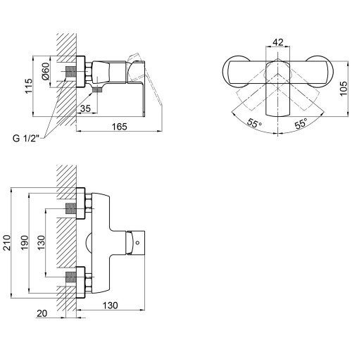 Змішувач для душу Qtap Lipno QTLIPNO4023101G Graphite