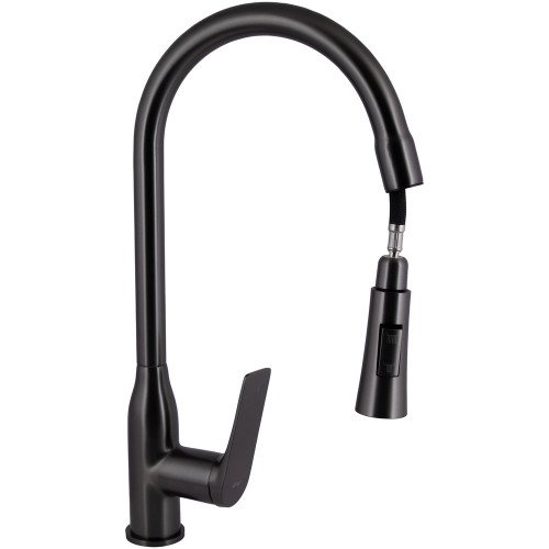 Змішувач для кухні Qtap Vlasta New з висувним виливом QTVLA344GMB45647 Gunmetal Black PVD