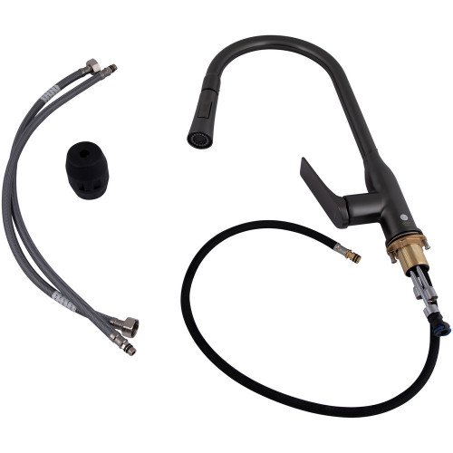 Смеситель для кухни Qtap Vlasta New с выдвижным изливом QTVLA344GMB45647 Gunmetal Black PVD