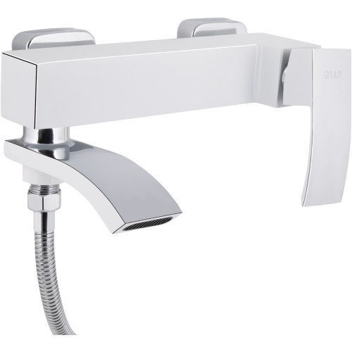 Смеситель для ванны Qtap Swan Cascada с поворотным изливом (c душевым гарнитуром) QTSWA260CRW45569 Chrome/White