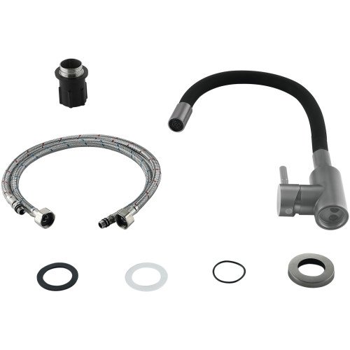 Змішувач для кухні Lidz Aria 015F3 (k35) з гнучким виливом LDARI015F3BGRP49564 Graphite/Black