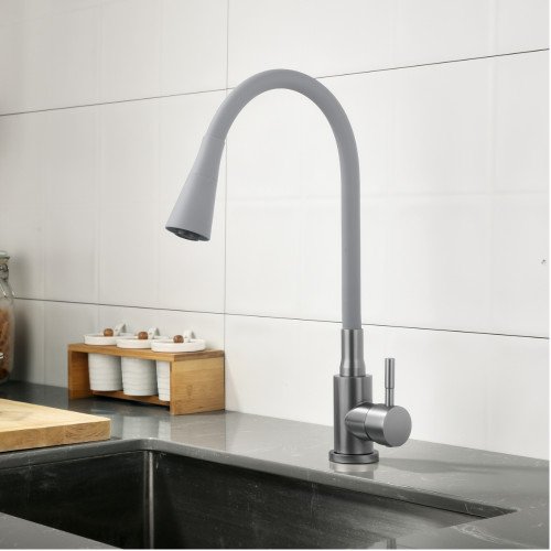 Змішувач для кухні Lidz Aria 015F31 (k35) з гнучким виливом LDARI015F31GGRP49567 Graphite/Grey