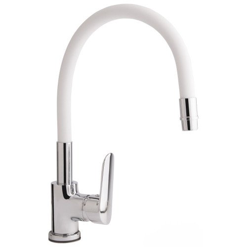 Змішувач для кухні Qtap Linea з гнучким виливом QTLINCRW007F Chrome/White