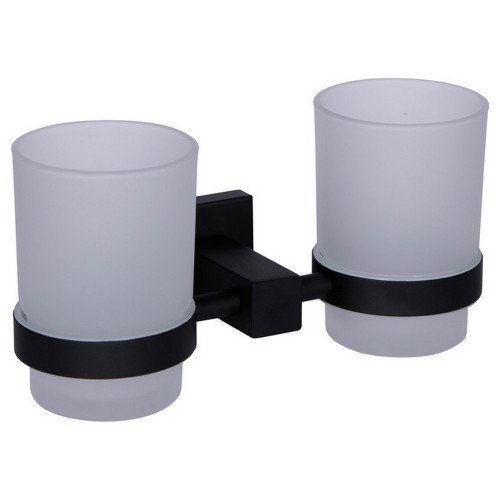Склянка з тримачем Qtap Crow настінна подвійна QTST6201103B Black (Sklenka)