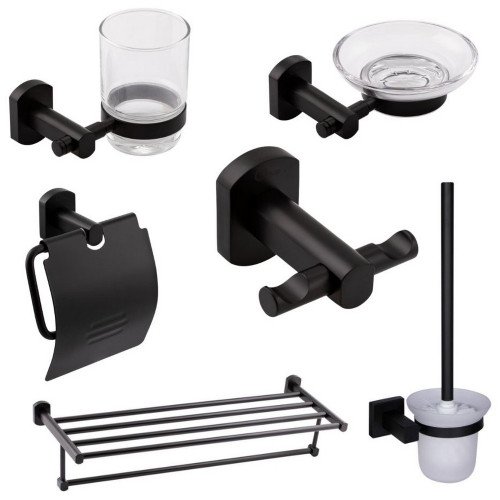 Набір аксесуарів для ванної Qtap Liberty Black Matt 1 (6 в 1)