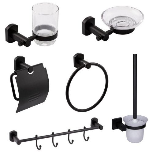 Набор аксессуаров для ванной Qtap Liberty Black Matt 3 (6 в 1) Набор аксессуаров для ванной Qtap Liberty Black Matt 3 (6 в 1)