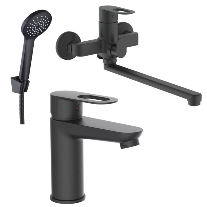 Набір 2в1 змішувач для ванни lidz latwa 005 black + змішувач для раковини lidz latwa 001 black