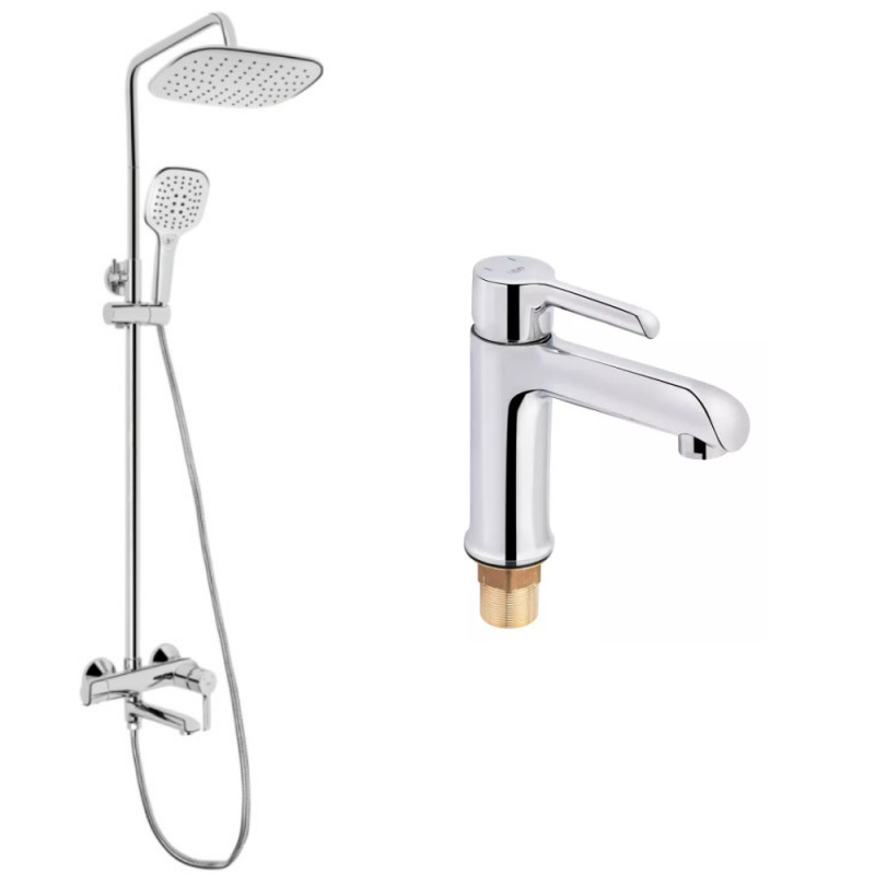 Набор 2в1 душевая система qtap grand crm 1004 + смеситель для раковины qtap grand crm 001f