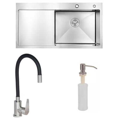 Набір 3в1 мийка для кухні lidz handmade h7849l + змішувач для кухні lidz vida 015f3 black + дозатор Набір 3в1 мийка для кухні lidz handmade h7849l + змішувач для кухні lidz vida 015f3 black + дозатор
