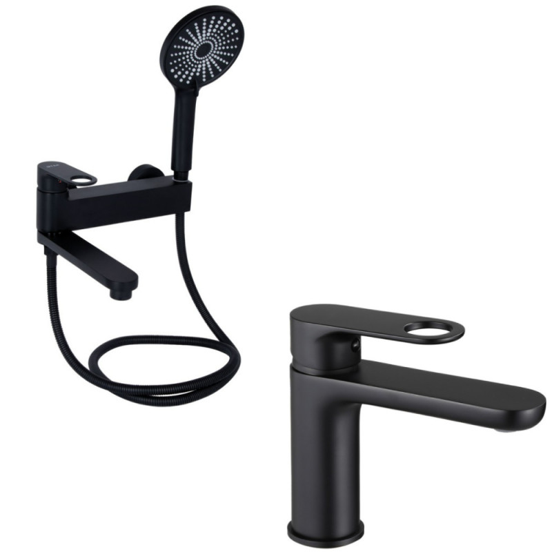 Набір 2в1 Qtap Jay з поворотним виливом (з душовим гарнітуром) QTJAY260BLM45548 Black Matt + Qtap Jay QTJAY270BLM45545 Black Matt
