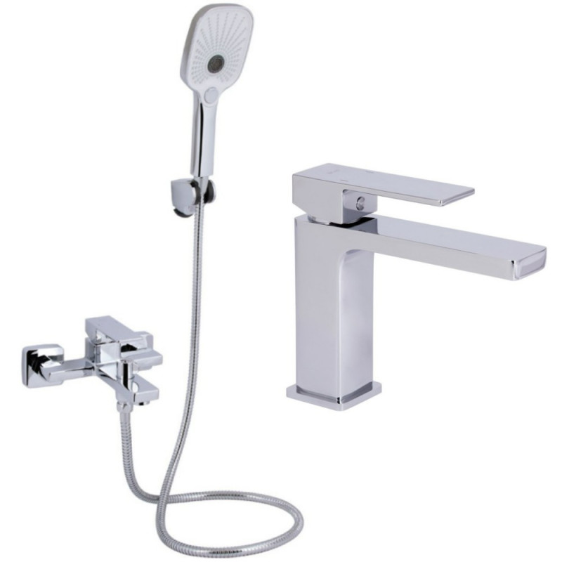 Набор 2в1 смеситель для ванны qtap gemini (c душевым гарнитуром) qtgem259crm45681 chrome + смеситель для раковины qtap gemini qtgem270crm45673 chrome
