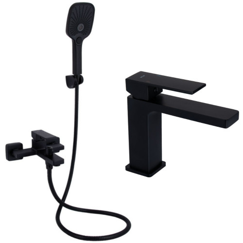 Набір 2в1 змішувач для ванни qtap gemini (з душовим гарнітуром) qtgem259blm45682 black matt + змішувач для раковини qtap gemini qtgem270blm45674 black matt