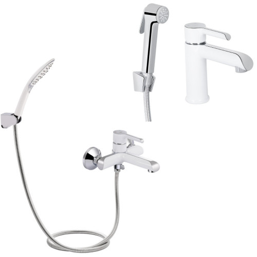 Набір 2в1 змішувач для ванни qtap grand (з душовим гарнітуром) qtgrawcr006 chrome/white + змішувач для раковини qtap grand (з гігієнічним душем) qtgra272crw45671 chrome/white