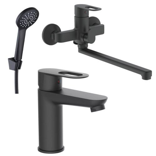 Набір 2в1 змішувач для ванни lidz latwa 005 black + змішувач для раковини lidz latwa 001 black