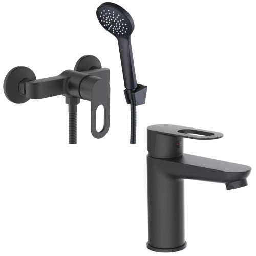Набір 2в1 змішувач для душу lidz latwa 010 black + змішувач для раковини lidz latwa 001 black