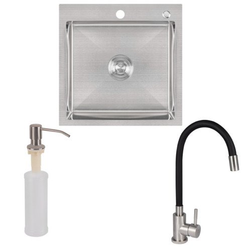 Набір 3в1 мийка для кухні lidz handmade h5050 + змішувач для кухні lidz aria 015f3 з гнучким виливом black + дозатор