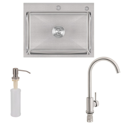 Набор 3в1 мойка для кухни lidz handmade h5845 + смеситель для кухни lidz aria 015f nickel + дозатор