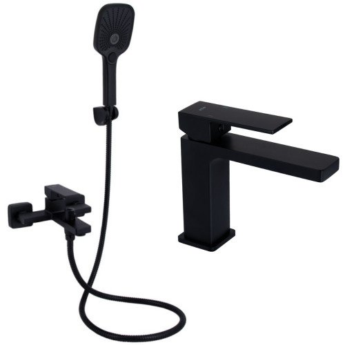 Набір 2в1 змішувач для ванни qtap gemini (з душовим гарнітуром) qtgem259blm45682 black matt + змішувач для раковини qtap gemini qtgem270blm45674 black matt Набір 2в1 змішувач для ванни qtap gemini (з душовим гарнітуром) qtgem259blm45682 black matt + змішувач для раковини qtap gemini qtgem270blm45674 black matt