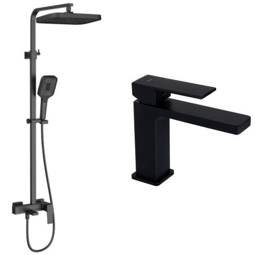 Набір 2в1 душова система qtap gemini 51103kng + змішувач для раковини qtap gemini qtgem270blm45674 black matt Набір 2в1 душова система qtap gemini 51103kng + змішувач для раковини qtap gemini qtgem270blm45674 black matt