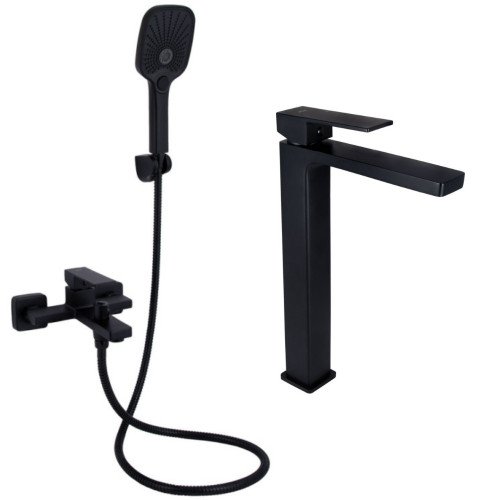 Набір 2в1 змішувач для ванни qtap gemini (з душовим гарнітуром) qtgem259blm45682 black matt + змішувач для раковини qtap gemini високий qtgem269blm45678 black matt Набір 2в1 змішувач для ванни qtap gemini (з душовим гарнітуром) qtgem259blm45682 black matt + змішувач для раковини qtap gemini високий qtgem269blm45678 black matt