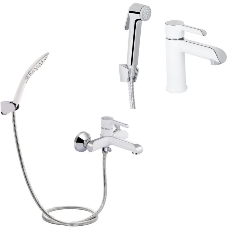 Набір 2в1 змішувач для ванни qtap grand (з душовим гарнітуром) qtgrawcr006 chrome/white + змішувач для раковини qtap grand (з гігієнічним душем) qtgra272crw45671 chrome/white
